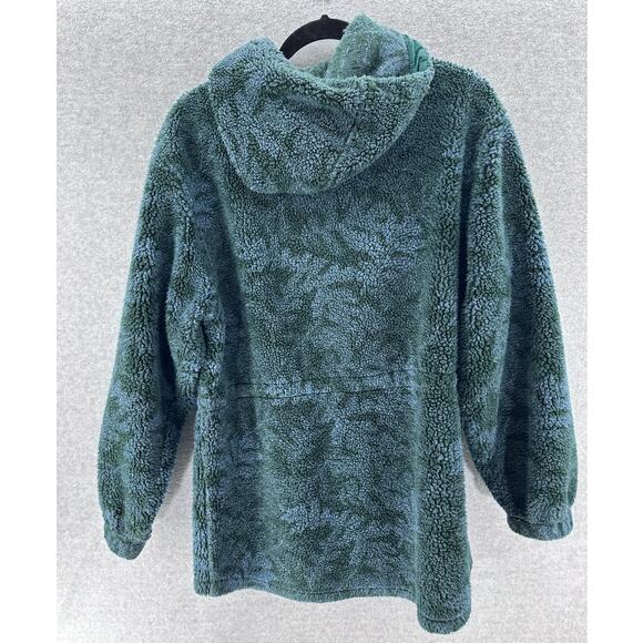 Vintage L.L. Bean Women's sz M Oak Leaf Print Green Blue Fleece Zip Up Hoodie - Picture 3 of 10